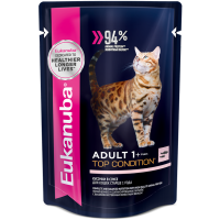 Eukanuba Adult Top Condition влажный рацион с лососем в соусе для взрослых кошек, 85г