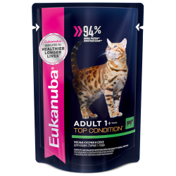 Eukanuba Adult Top Condition влажный рацион с говядиной в соусе для взрослых кошек, 85г