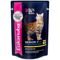 Eukanuba Senior 7+ Top Condition влажный рацион из курицы в соусе для взрослых кошек старше 7 лет,85 г